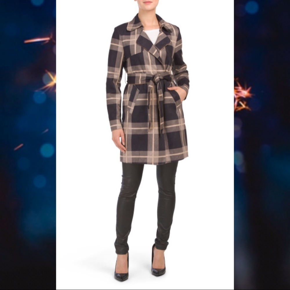 Plaid Faux Suede Trench Coat 🆕